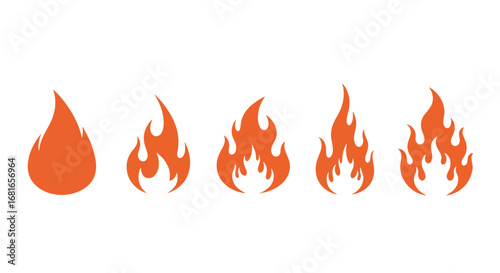 Collection of five distinct stylized flame icons representing fire and heat energy