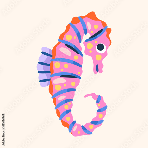 Vector seahorse animal isolated. Icon of sea horse or marine, nautical creature with curled tail and long snout. Underwater wildlife and ocean reef, sea fauna. Aquarium swimming habitat. Zoology.
