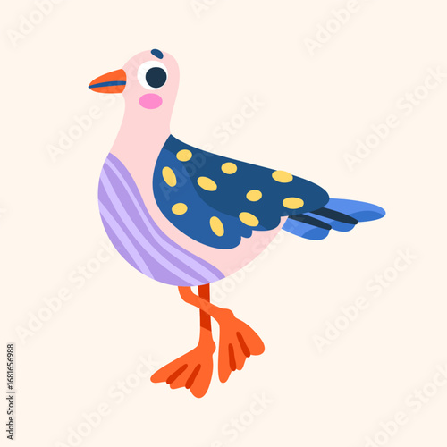 Seagull bird vector icon. Sea or ocean flying animal. Seaside environment or ocean shore element, beach habitat. Nautical or aviary feather gull. Biology and zoology, nature and biodiversity clipart.