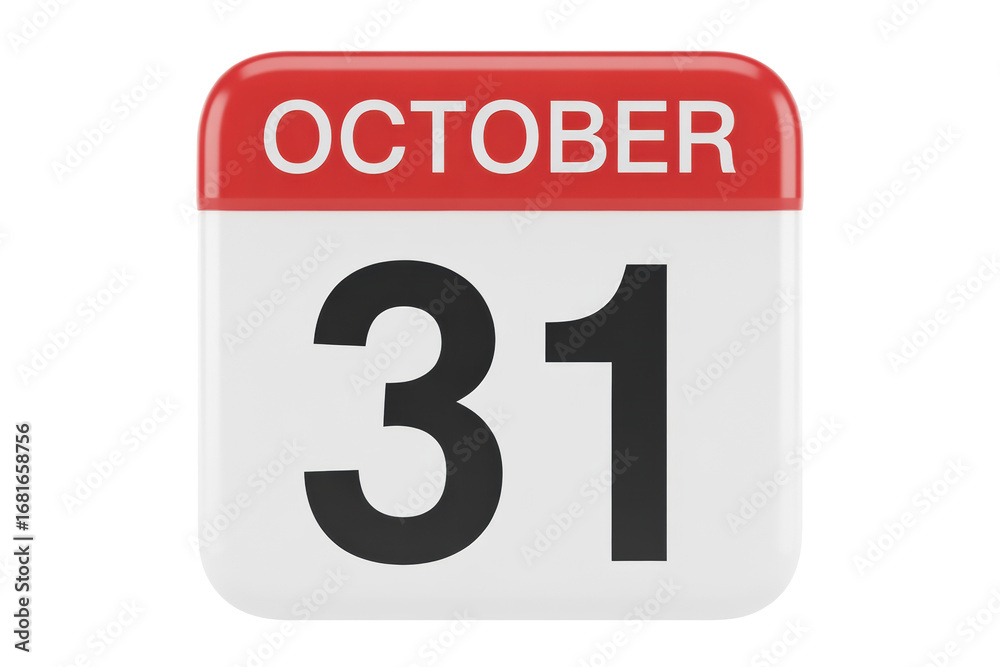 Fototapeta premium Realistic 3D Render of an October 31st Calendar Icon for Schedules, Reminders, and Important Date Visualizations