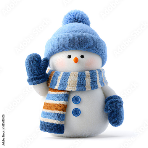 snowman with blue hat isolated on white