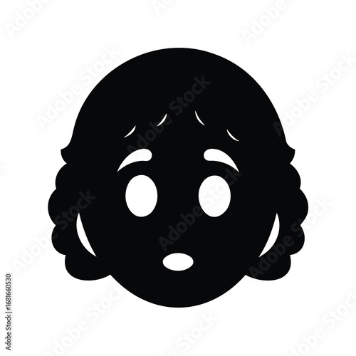 Monochrome vector illustration of a sad and confused face with curly hair