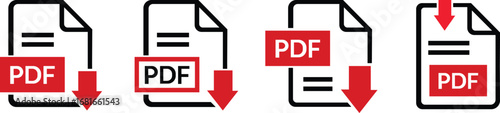 PDF file format icons set. PDF file download symbols. Format for texts, images, vector images, videos, interactive forms, Vector illustration !