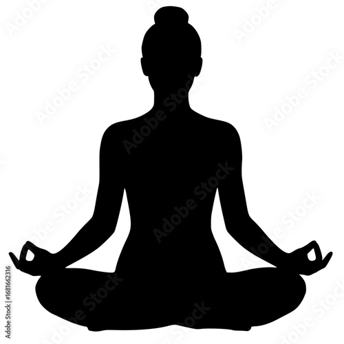 Realistic Female Lotus Pose Silhouette, Woman Meditation Padmasana Vector, Female Yoga Sitting Clipart