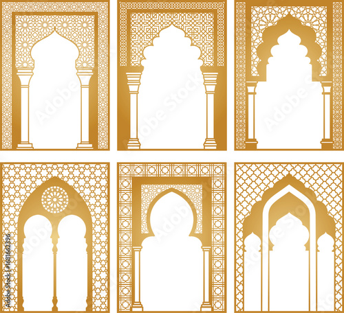 Moroccan arches set. Arabian pattern. Doors and windows templates