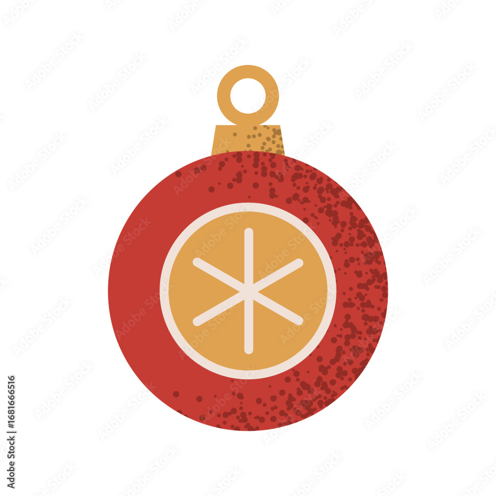Fototapeta premium Christmas red Ball decoration with white snowflake. Vector geometric illustration of festive traditional decor