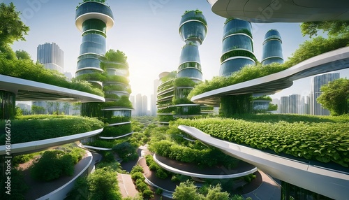 innovative green architecture features lush vegetation in futuristic urban landscape