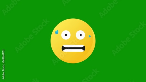 Anxious emoji sweating nervously with wide eyes and gritted teeth on a vibrant green background