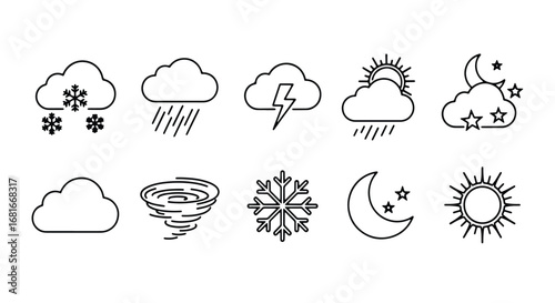 Collection of diverse weather icons for forecasting and meteorologic apps