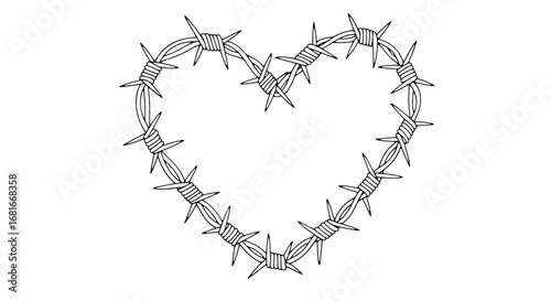 Barbed wire heart shape symbolic danger tough love metal texture romantic edgy design