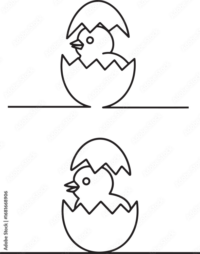 Obraz premium Continuous line art chick hatching from egg minimal abstract Easter outline vector illustration