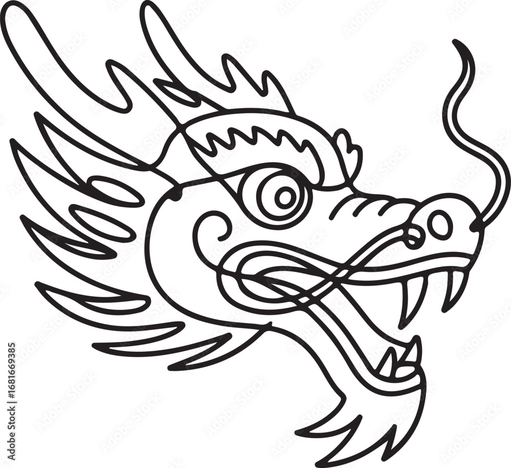 Obraz premium Continuous line art Chinese dragon head abstract Lunar New Year minimal outline vector illustration