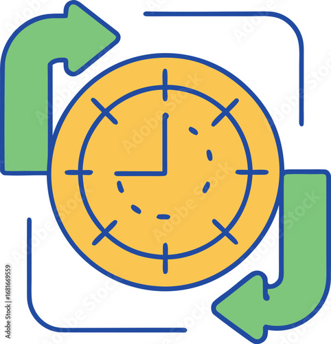 Circular arrows around a clock symbolizing time management and efficiency