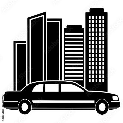 car and city vector illustration on white background