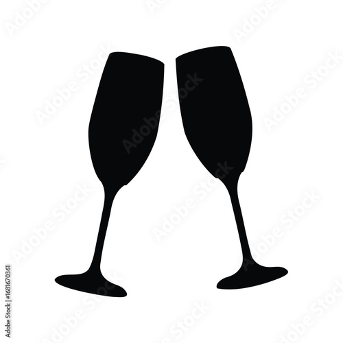 Silhouette illustration of two champagne flutes clinking in a celebratory gesture