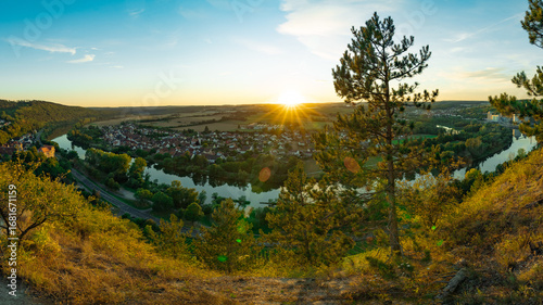 Sunset over franconia at Main river loop near Homburg