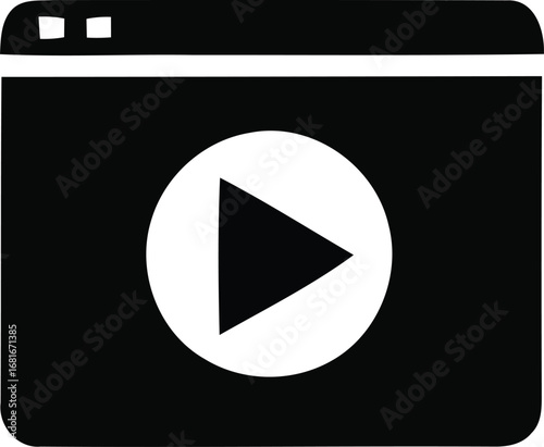 Vector art of video player icon with play button on a browser window, simple graphic design