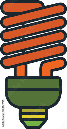 Stylized compact fluorescent light bulb icon with orange spiral