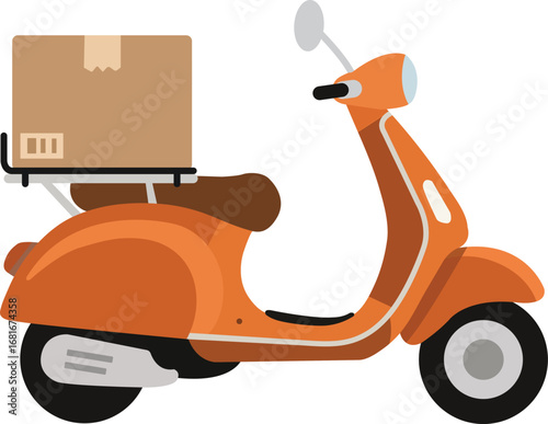 Orange Delivery Scooter with Package Box Vector Illustration