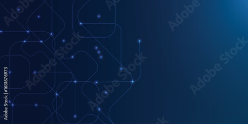 Futuristic neon blue circuit lines on dark gradient background. abstract technology network with glowing digital data flow minimal modern tech backdrop