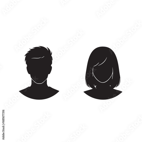 Two silhouette heads of a man and woman representing gender diversity and social connections silhouette