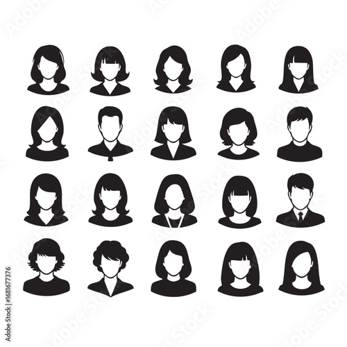 Diverse set of silhouette profile avatars for business and social media profiles silhouette