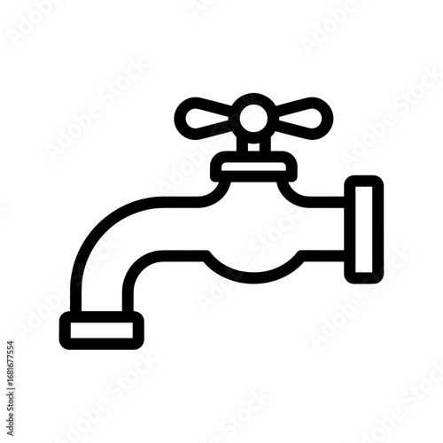 Line art icon of a faucet with a handle on a transparent background