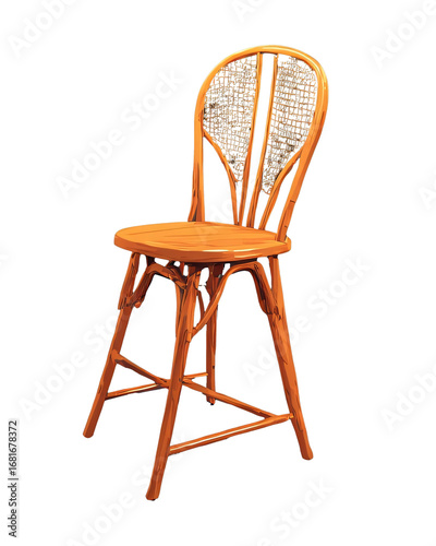 Old antique wooden armchair isolated on a white background, a vintage brown seat for home interior design
