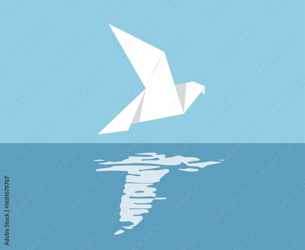 Fototapeta premium Simple paper plane shadow reflecting as bird illustration