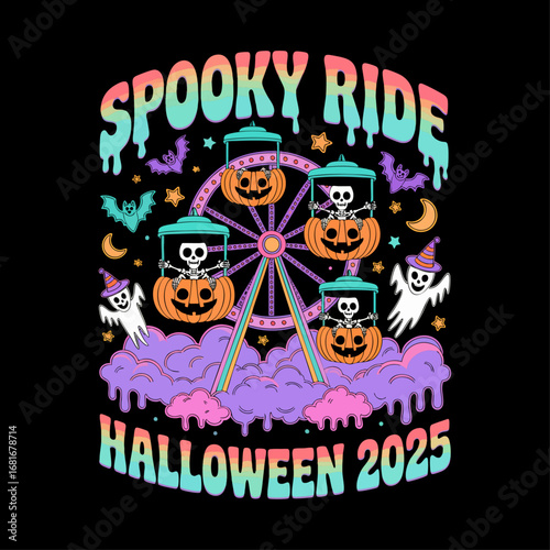 Psychedelic Haunted Amusement Park Halloween T-Shirt Design