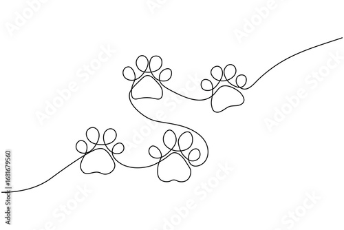 Wallpaper Mural Minimalist continuous one line drawing of a dog paw print on a white background, perfect for modern art and design Torontodigital.ca