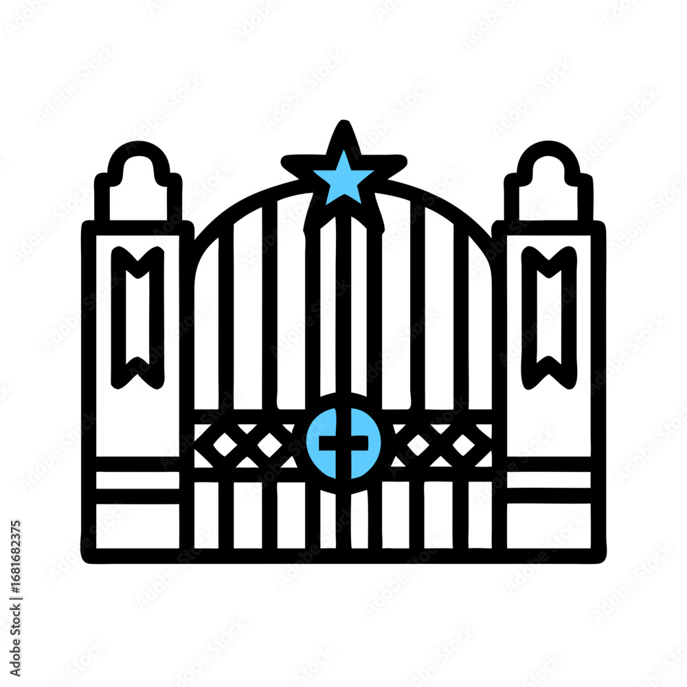 Obraz premium Vector art of stylized gate with star ornament, perfect for architectural and security themed designs