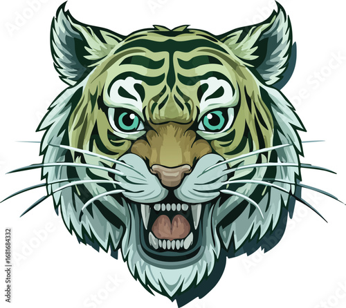 Cartoon tiger mascot vector illustration, esport wild cat logo design, fun expressive jungle predator character, fierce yet playful EPS