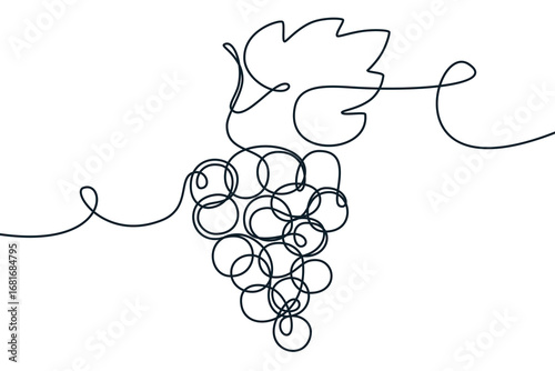 Continuous line grape vine vector illustration. Concept for winery, menu, print poster, bar packaging, alcohol label