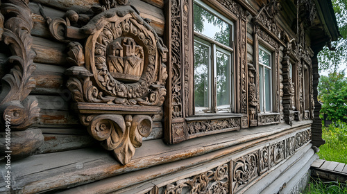 A Russian dacha with intricate wooden carvings.