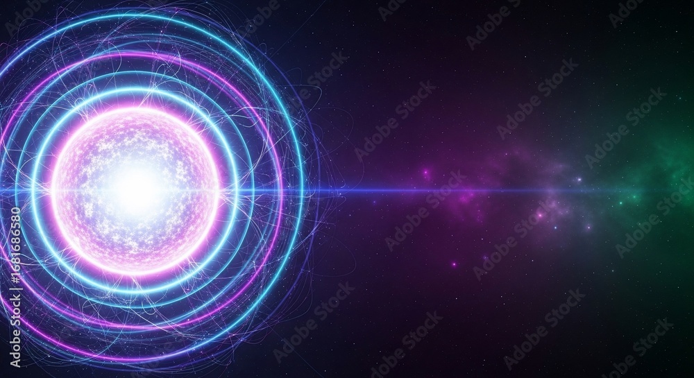Fototapeta premium Cosmic Energy Sphere - Vibrant Glowing Rings and Rays.