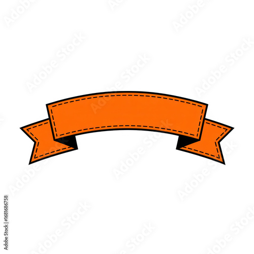 Bright orange ribbon banner with stitching detail for text and design elements transparent background