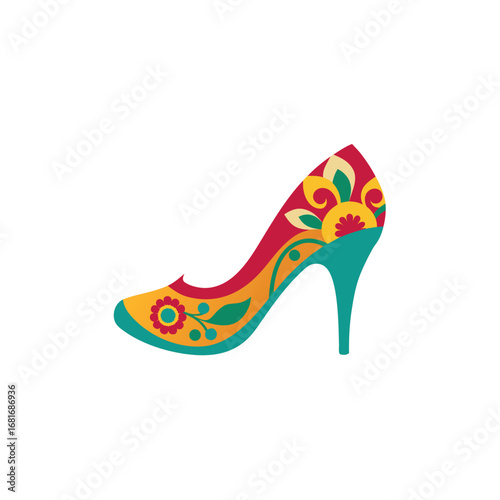 ornamental high heel shoe with floral patterns  ve