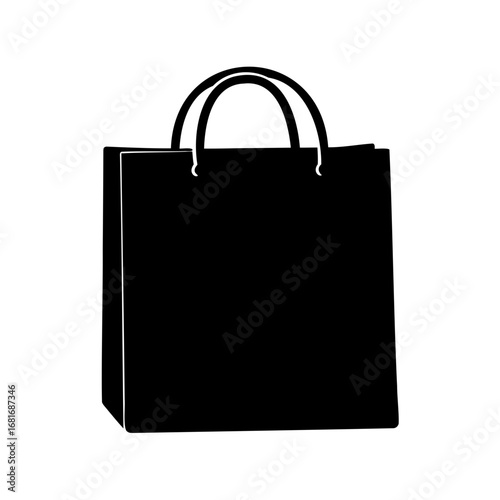 Isolated black silhouette of a shopping bag with handles on white background