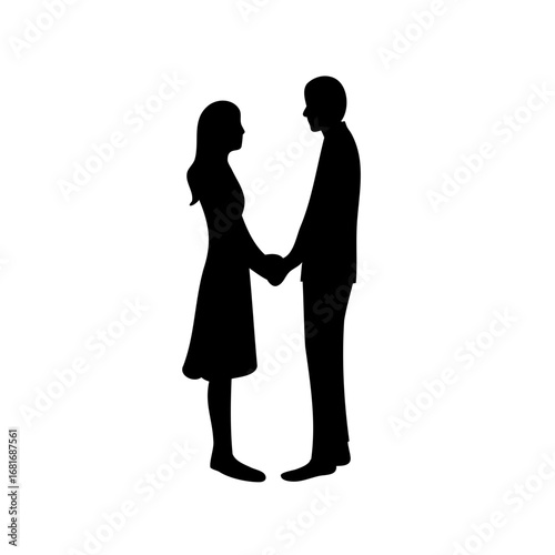 Silhouette of a loving couple holding hands in a timeless embrace