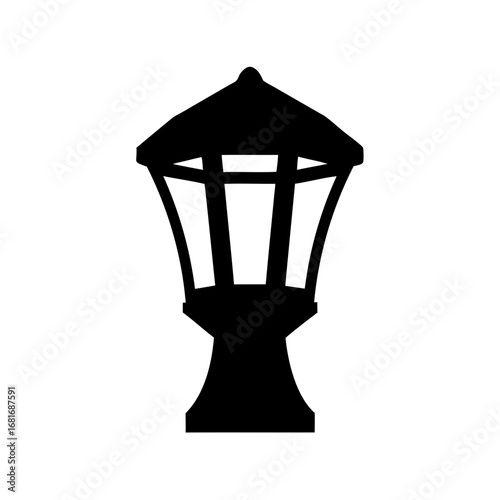 Silhouette of a vintage style street lantern or garden lamp on white