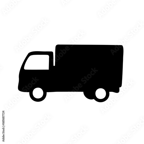 Simple silhouette illustration of a delivery truck isolated on a white background