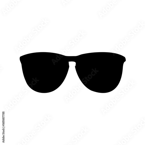 Simple Black Silhouette of Sunglasses on White Background, Summer Accessory
