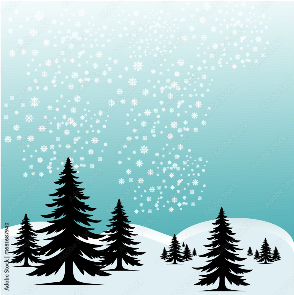Obraz premium Vector illustration. Flat winter landscape. Simple snowy .eps