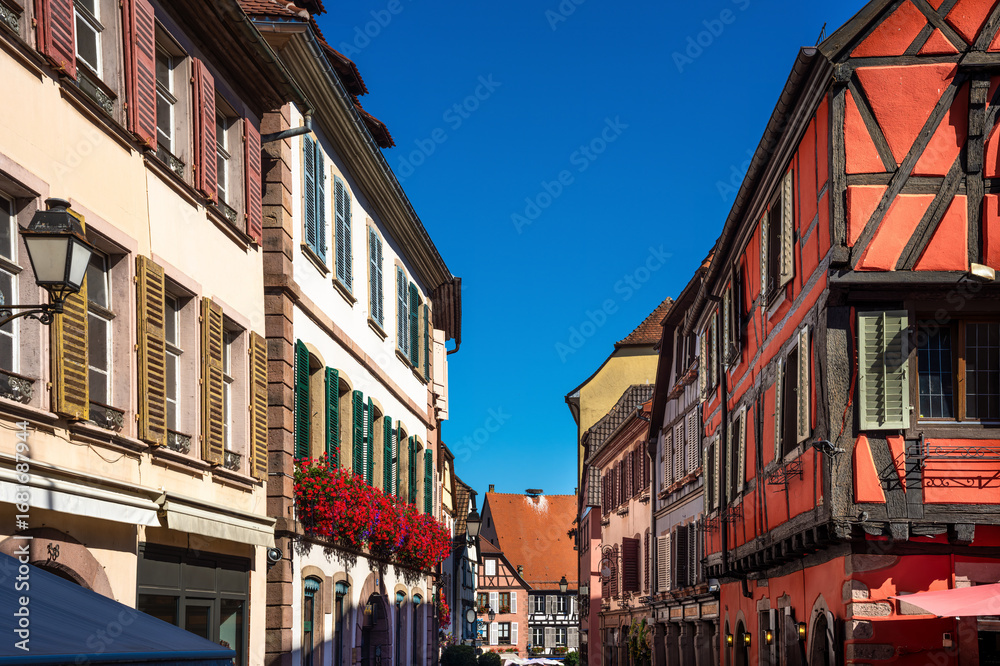 Fototapeta premium Colorful Half-Timbered Houses in Ribeauville, Alsace, France