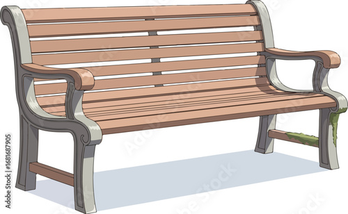 Detailed Illustration of a Classic Park Bench with Subtle Decay.