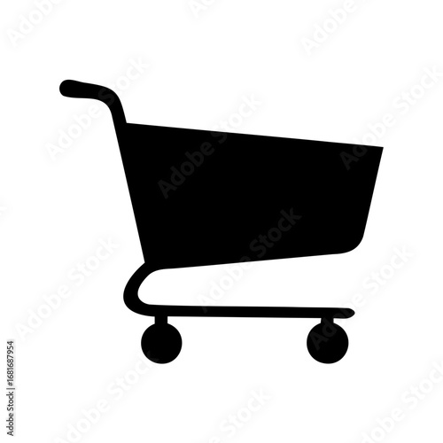 Minimalist black shopping cart icon representing retail and consumerism in ecommerce