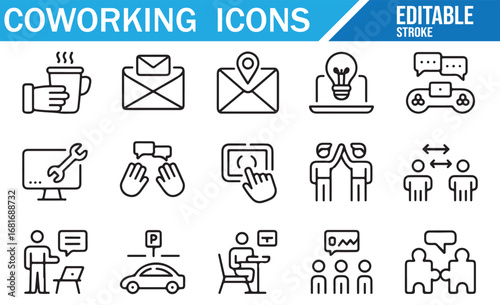 Creative Icons for Coworking, Meetings, and Office Communication