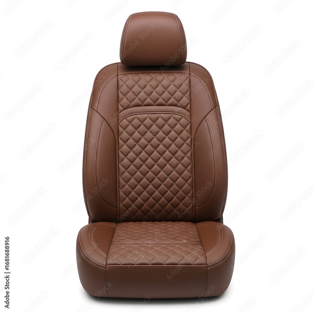 Fototapeta premium Brown quilted leather car seat isolated on white background