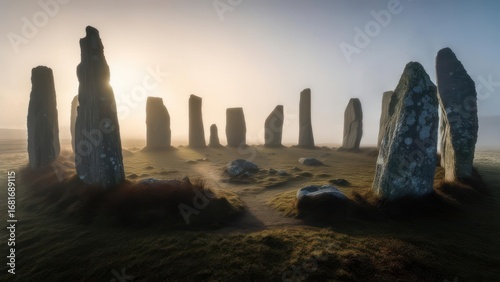 Ancient stones in morning mist